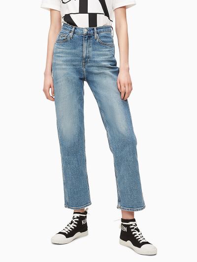 Calvin Klein Ruhák HU319477 | Calvin Klein CKJ 030 High Rise Straight Női Farmernadrág Kék
